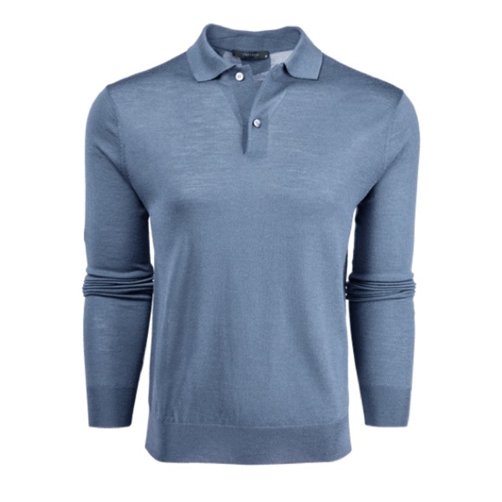 Greyson Saratoga Merino Wool Long Sleeve Sweater Polo XL Light Blue Knit Shirt